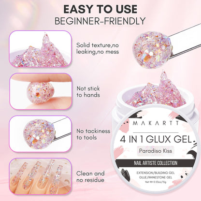 Makartt Clear Gel Builder Kit: Self-Levelling, Long Lasting Extension Hard Gels for Strengthener, Broken Nails Repair Gel Kit with Paper Forms, Dual forms, Nail File and Dual-End Brush 1.06 oz