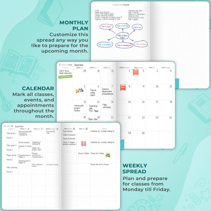Clever Fox Teacher Planner – School Year Planner with Calendars & Lesson Plans – Teacher Plan Book for Classroom & Homeschool Organization - Undated, 7x10″, Hardcover (Turquoise)