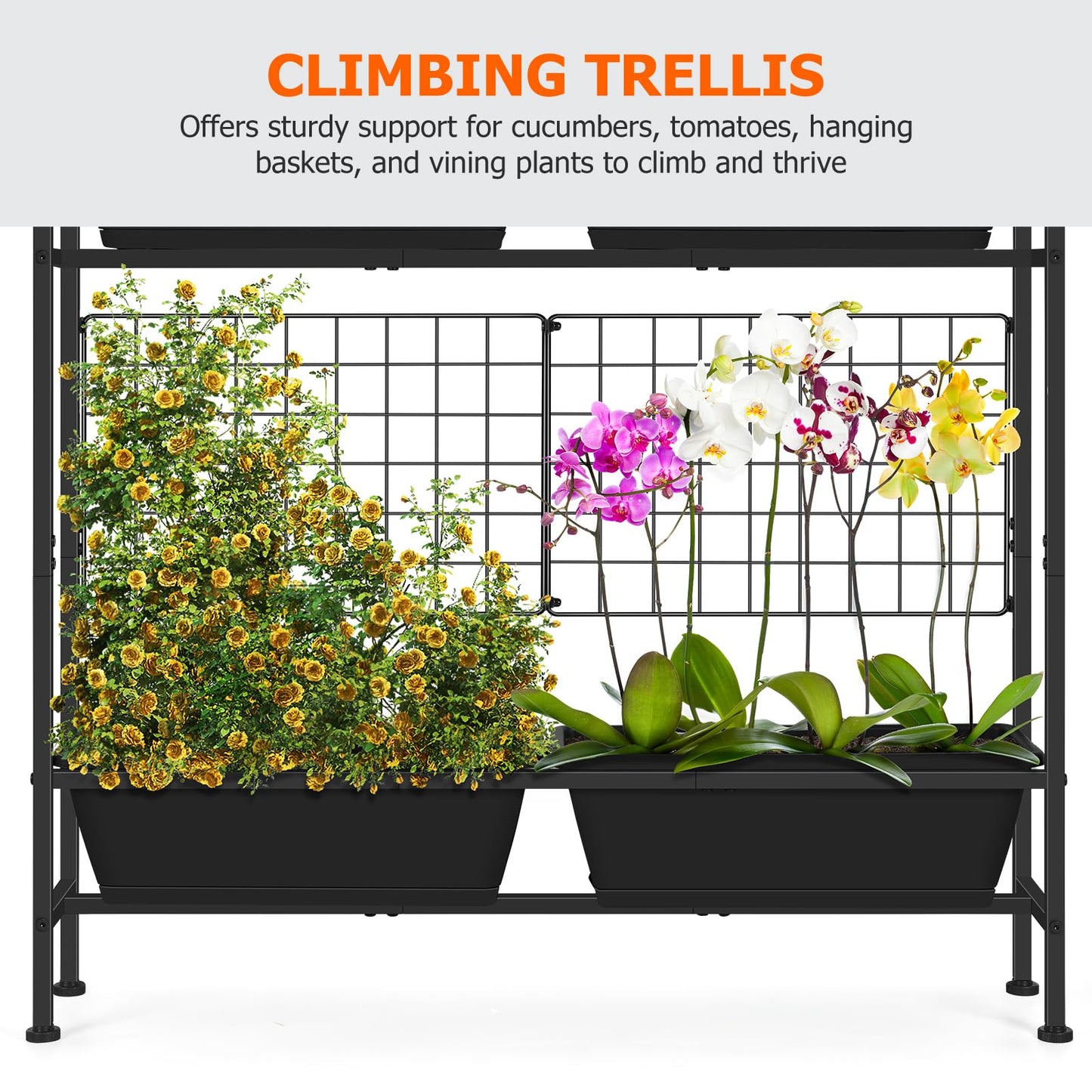 OYEAL Raised Garden Bed 32" Tall Elevated Planter Boxes with Trellis & Legs, Vertical Herb Garden Planter Outdoor for Gardening, Vegetables, Flowers, Herbs, Backyard, Black
