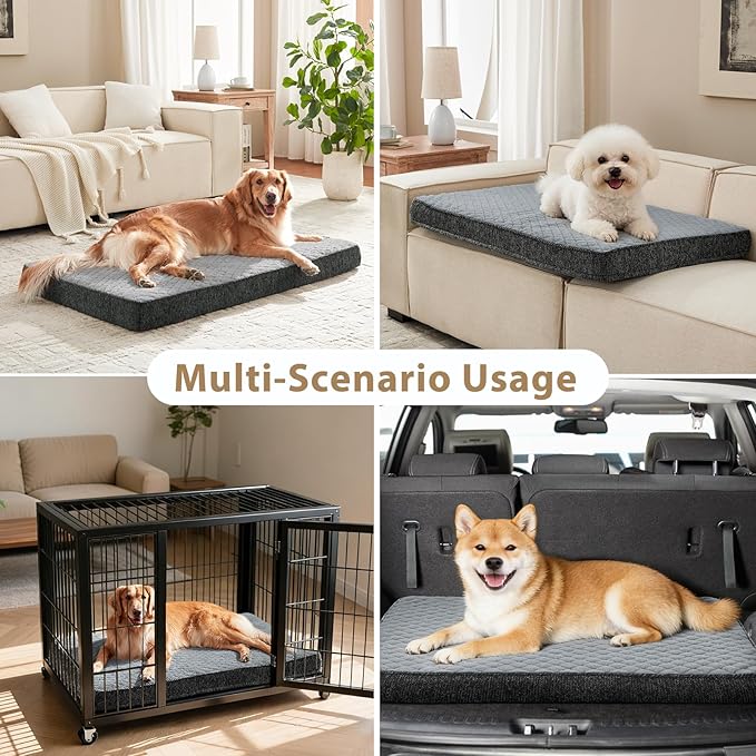 JOEJOY Orthopedic Dog Bed for Large Dogs, Washable Dog Crate Bed Large Sized with Removable Cover, Egg Memory Foam Big Pet Beds, Light Grey, 35"x22"