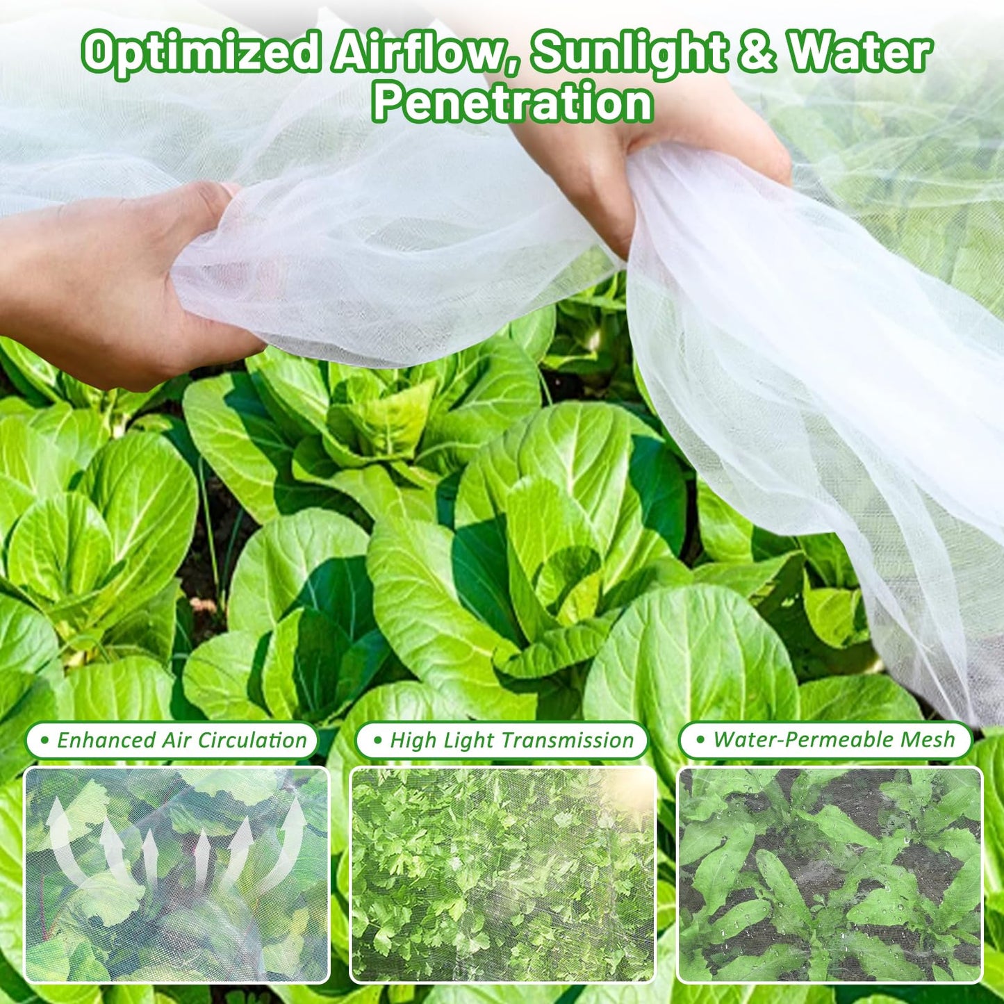 Sunwinx 2 Pack Garden Netting for Raised Beds, 4x2FT Raised Bed Cover for Garden Protection, Ultra Fine Mesh Bird Netting Pest Barrier Screen with Drawstring for Protecting Vegetables Fruits Flowers
