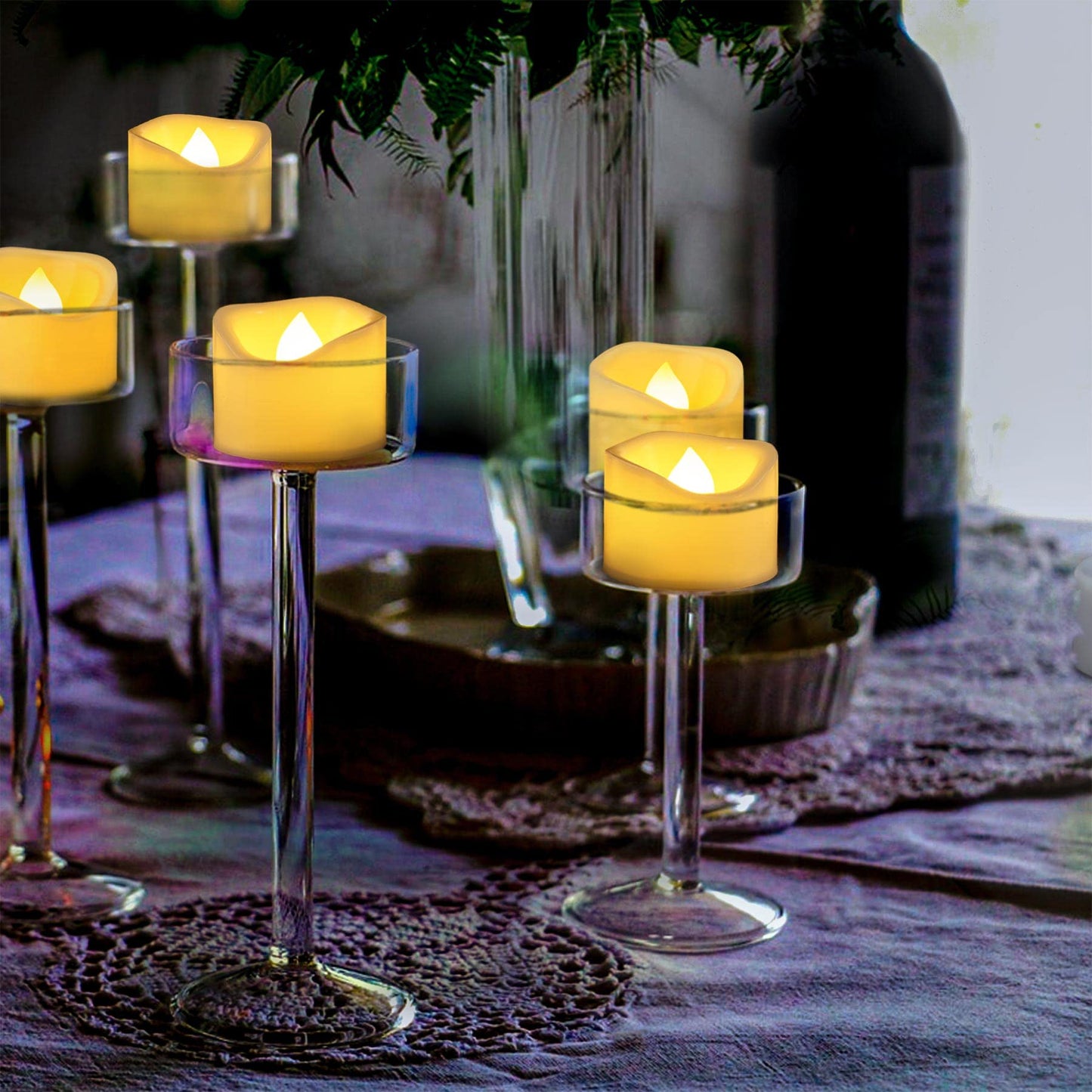 Yakpo 48 Pack 1.5" x 1.2" Tea Lights Battery Operated Votive Candles, Flameless Flickering LED Tealights Electric Outdoor Flicker Fake Tealight Candles Bulk for Wedding Halloween Christmas Decorations