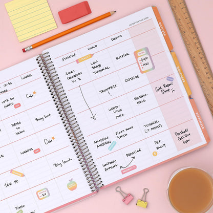 Blue Sky Teachwell 2026-2027 Weekly and Monthly Academic Year Teacher Lesson Planner Calendar, July 2026 - June 2027, 8.5" x 11", Flexible Cover, Heavy Duty Coil Binding, Colorful Interior, Laminated Tabs, Storage Pocket, Includes Stickers, Mikki