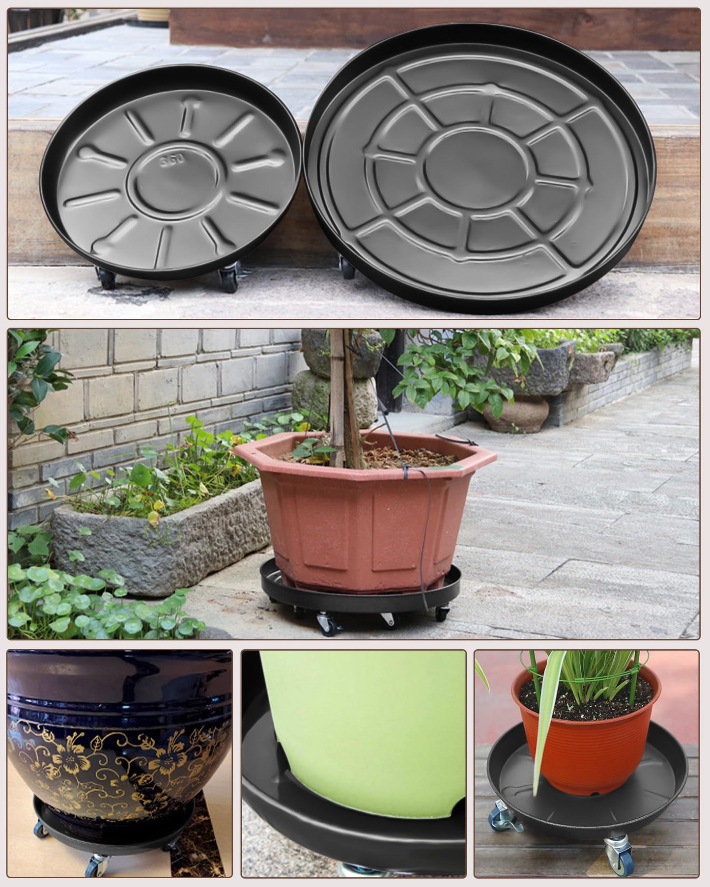 Tadpolebaby Heavy-Duty Plant Caddy with Wheels 20 Inch, 360° Lockable Caster,Outdoor Rolling Plant Dolly That is Not Easily Rusted, Indoor Metal Plant Cart with Rollers, Plant Pot Trolley, Black 3Pack