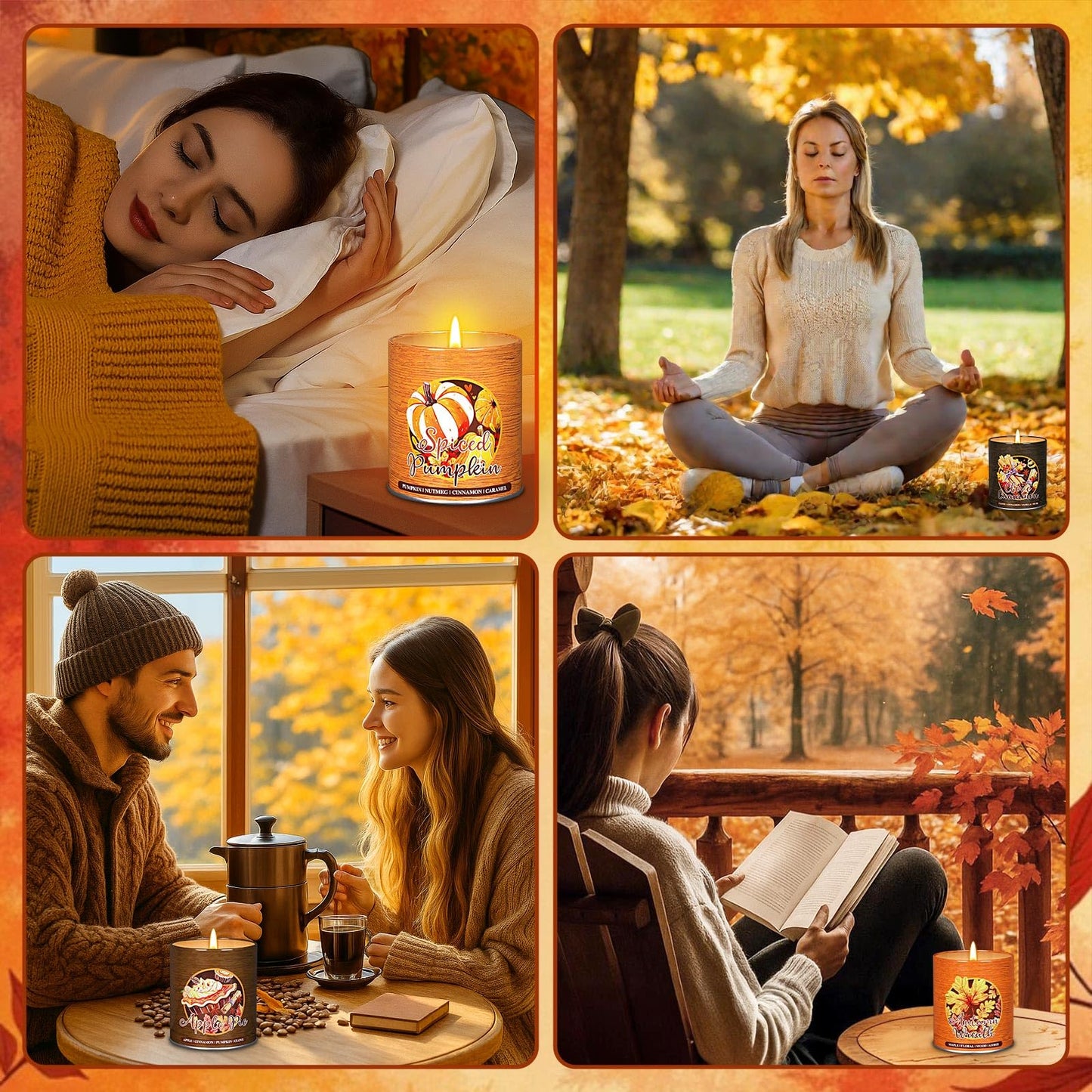 Lanpn Fall Scented Candles Gift Set, 4 Pack 36oz Soy Jar Candle, Thanksgiving Aromatherapy Candles for Woman Man, Autumn Spiced Pumpkin Fragrance Home Table Farmhouse Decoration, Tabletop Centerpiece