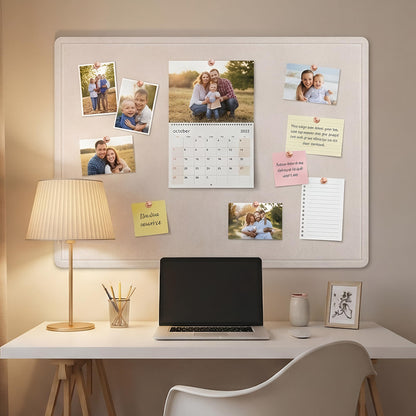 AKTOP Bulletin Board, 24" x 16" Foldable Felt Notice Pin Board for Wall, Decorative CorkBoard Photo Display Board with Self-Adhesive Tape, Vision Board Cork Board Alternative with 25 Pushpins - Latte