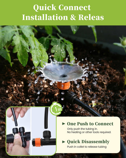 RAINPOINT Drip Irrigation System, Quick-Connect Garden Watering System Kit with Adjustable Emitters for Greenhouse, Garden Grid, Raised Bed, Potted Plants (25 ft Main Tubing + 50 ft Irrigation Tubing)