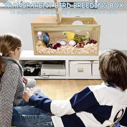 BNOSDM Parakeet Nesting Box Transparent Bird Nest Breeding Box with Perch (M)
