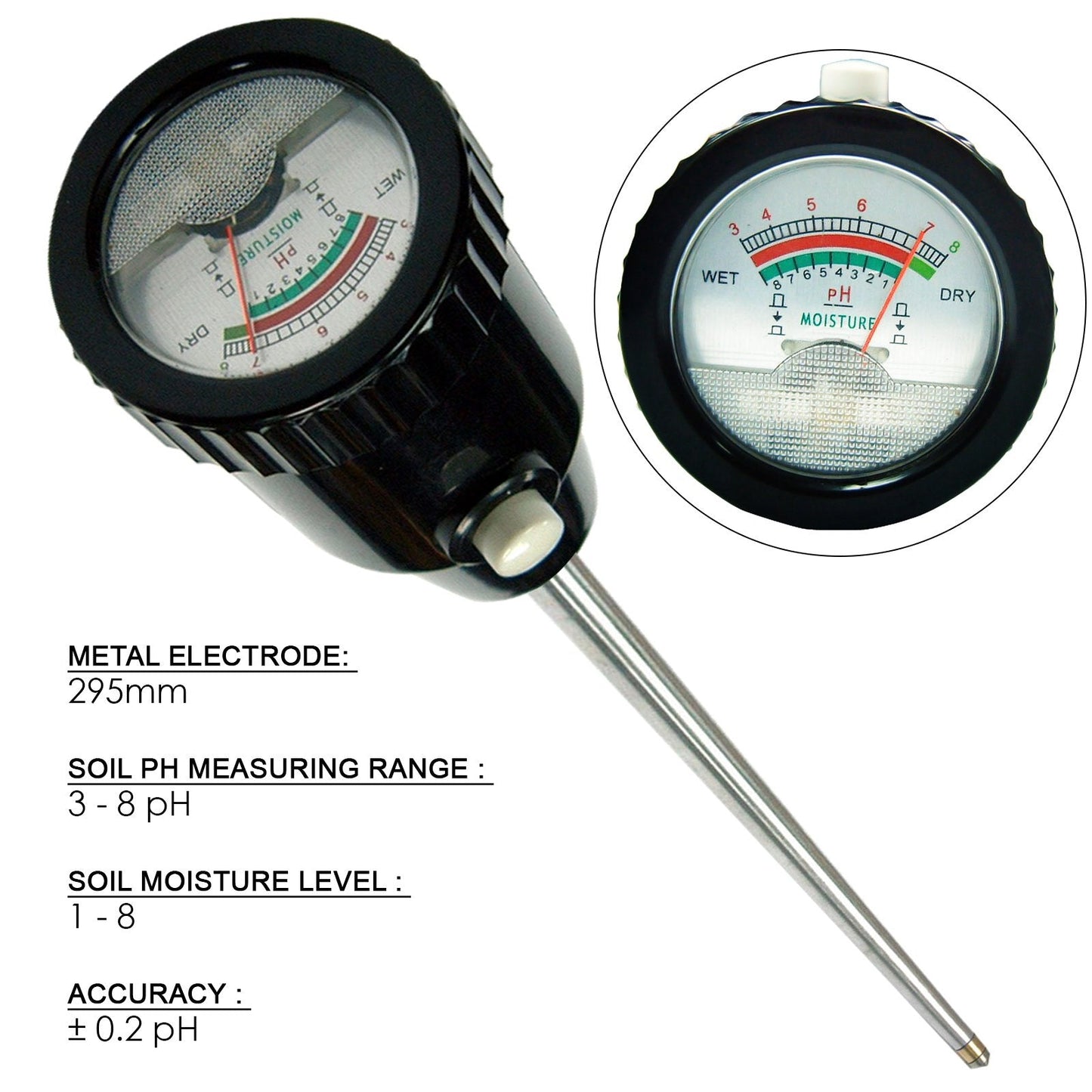 Soil PH Meter, Soil Moisture Sensor Meter, Soil PH Tester Gardening Tool Kits for Plant, Tree, Soil Tester for Moisture Great for Garden, Lawn, Farm, Indoor & Outdoor Use 295mm Long