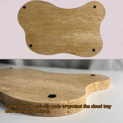 Cloud Shape 100% Natural Travertine Tray Luxury Travertine Vanity Organizer for Bathroom Kitchen Counter, Decorative Tray for Dresser Home Décor, 13.3x8.3x0.7 inches