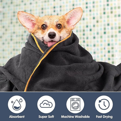 KinHwa Super Absorbent Microfiber Bath Towel for Dogs and Cats - 30 x 50 Inch, Dark-Gray, Suitable for Small, Medium, Large Pets