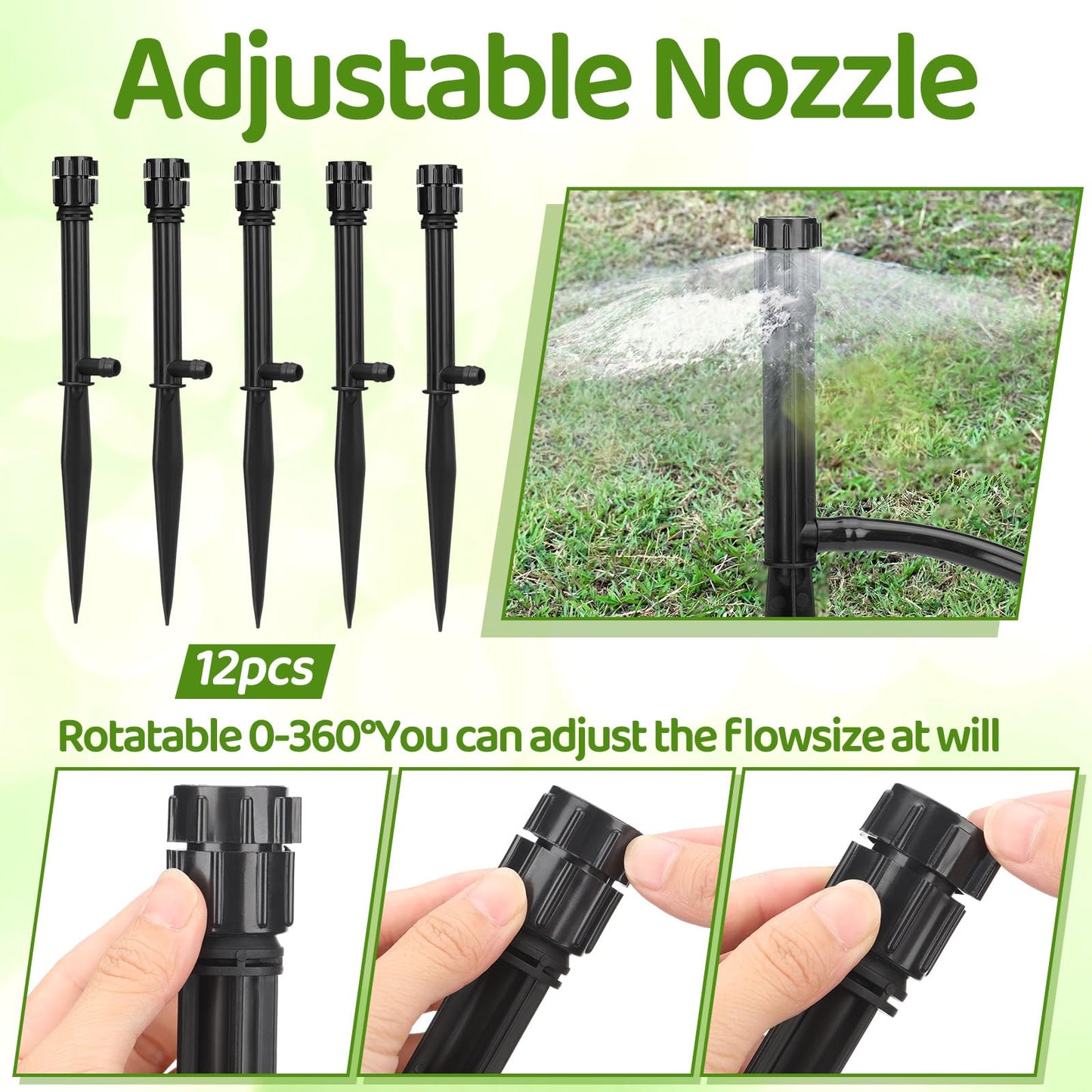 Geelin 12 Set 360° Sprinkler Heads with 11.8 Inch Stake Adjustable Flow Irrigation Spray Emitters for 1/2 Inch Irrigation Tubing for Tree, Shrubs, Garden Watering System(Style 1)