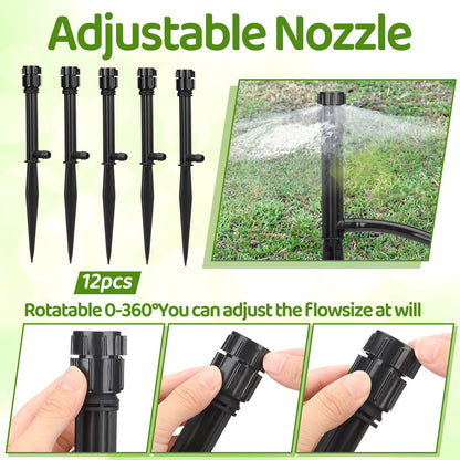 Geelin 12 Set 360° Sprinkler Heads with 11.8 Inch Stake Adjustable Flow Irrigation Spray Emitters for 1/2 Inch Irrigation Tubing for Tree, Shrubs, Garden Watering System(Style 1)