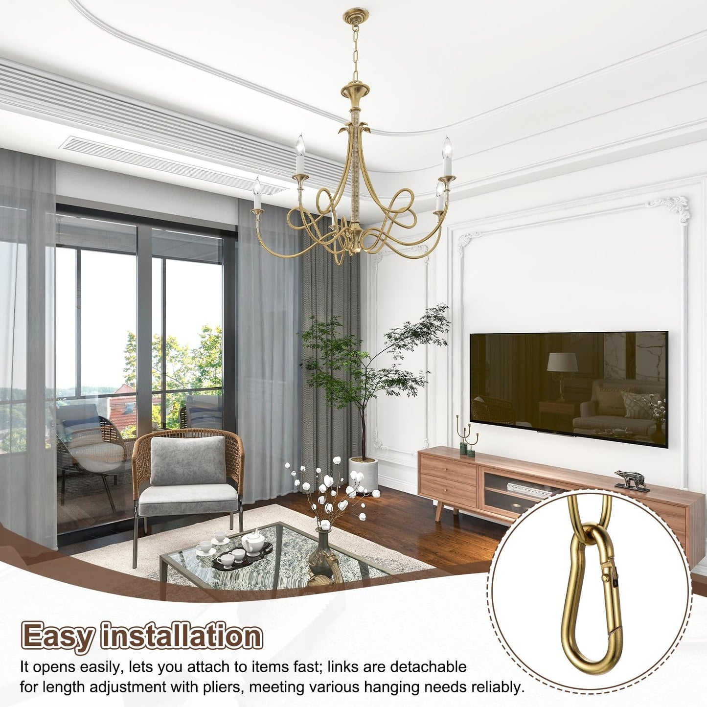 uxcell 7ft Lighting Hanging Chain, 2.4mm/0.09" Looping Metal Pendant Chandelier Chain Extension with 2 Spring Snap Hook for Hanging Plant Pendant Chandelier Light Fixture, Light Copper
