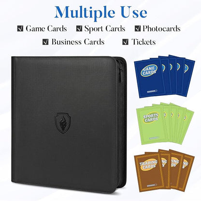 Premium Zip Card Binder 12 Pocket, Fabmaker 912 Pockets Trading Card Binder, PU Zipper Card Collection Album, Sturdy Side-Loading Card Book Holder for Game & Sports Cards, Green