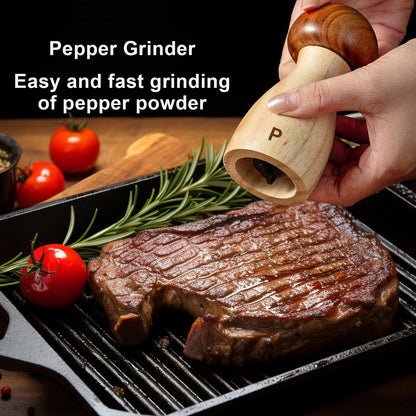 Wooden Salt and Pepper Grinder Set 2 Pack, Manual Pepper Mill Grinder Set, Adjustable Ceramic Pepper Mill, Wood Salt and Pepper Shakers Set - 4.8 Inches