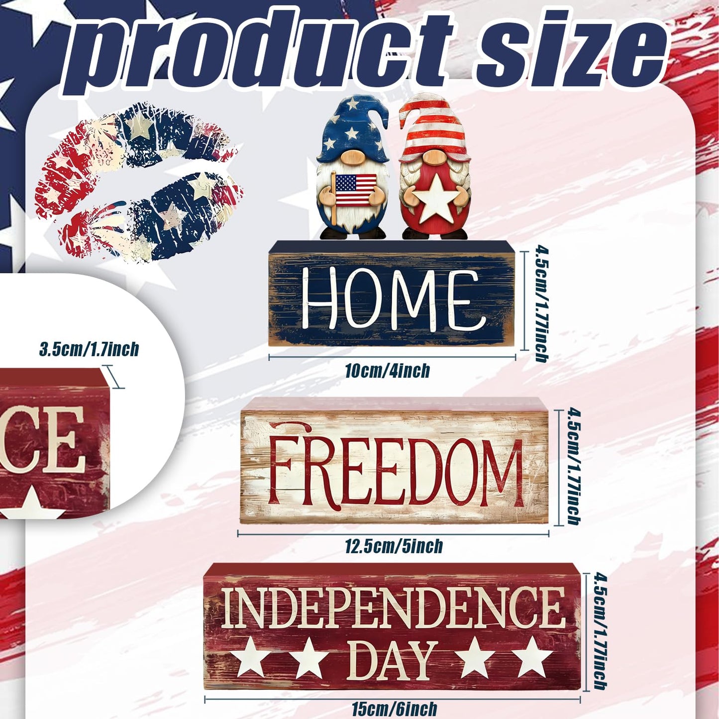 4th of July Table Decorations Patriotic Memorial Day Tiered Tray Decor Wooden Gnome Block Signs Independence Farmhouse 250th July Fouth Centerpiece for Tables Wooden Sign for Home Decor