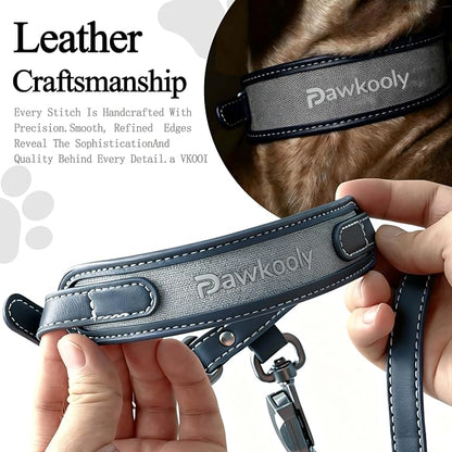 MagEase Dog Collar with 4FT Leash | Adjustable | Anti-Wrinkle, Bite & Stain-Resistant Leather | Soft & Skin-Friendly | 450LB Escape-Proof Magnetic Buckle (Navy Blue, Small)