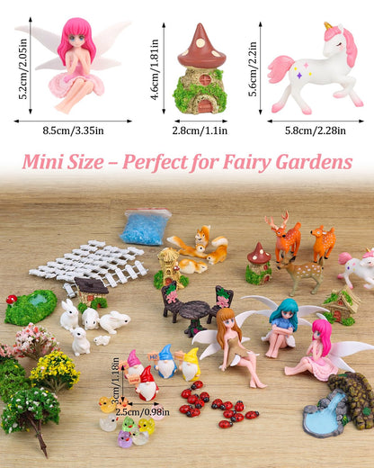 113PCS Fairy Garden Accessories Kit with Solar Light-Up House & 2 Gift Bags – Waterproof Resin Miniature Fairy House & Accessories for Indoor & Outdoor Terrarium, Planter & Garden Decor Gift