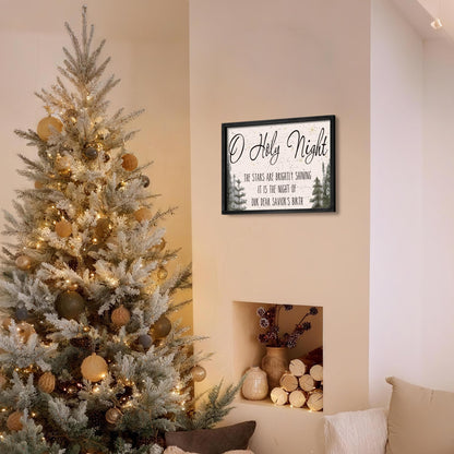 Ronasip Framed Christmas Wall Decor - O Holy Night Wooden Wall Art with Scripture (THE STARS ARE BRIGHTLY SHINING), Rustic Christmas Artwork, Xmas Home Decor, Winter Wall Sign (12"x16.5", Black)