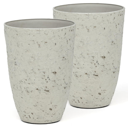 Autodaya 19.5" Resin Tall Planters for Outdoor Plants, Set of 2 Country White Large Flower Pots with Handmade Birch Bark Texture, Heavy-Duty and Weather-Resistant for Year Round Indoor Outdoor use