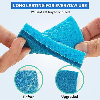 Non-Scratch Cellulose Scrub Sponges 24 Pack, Kitchen Sponge with Double-Side & Ergonomic Design. Sturdy Sponge for Dishes, Coated Cookware, Sink, Countertops.