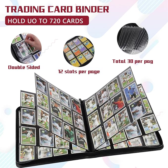 12 Pocket Card Binder,720 Pocket Trading Card Binder，Side Loading Collectible Card Albums for MTG, for TCG Football, Sports, Game Cards Red