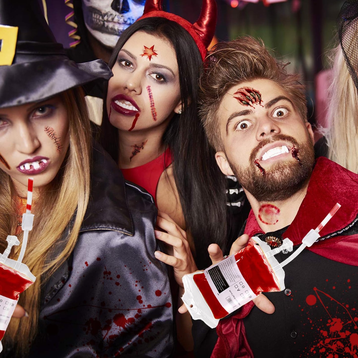 12 Pack Halloween Blood Bag Drink Containers, Reusable IV Blood Bags Pouches for Vampire Cosplay, Nurse, Medical, Horror Party Decorations, Doctor Nursing/RN Graduation, 12 Fl. Oz. Each + 2 Syringes