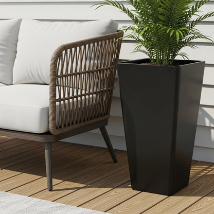 Worth Garden 20" Tall Planters Set of 2 – Large Black Tapered Plastic Flower Pots for Indoor & Outdoor Use – Modern Plant Containers with Drainage Holes – Ideal for Front Porch, Patio, Balcony