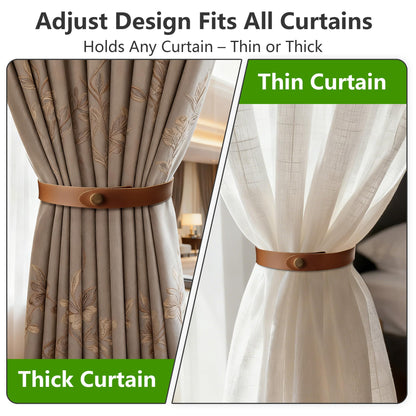PU Leather Curtain Tiebacks, Ring Clips Curtain Holdabacks Buckle for Window Draperies of Home Hotel Curtain Holders, Rope Decoration Creative Curtains Ties Modern Minimalist Set of 2 (Light Brown)