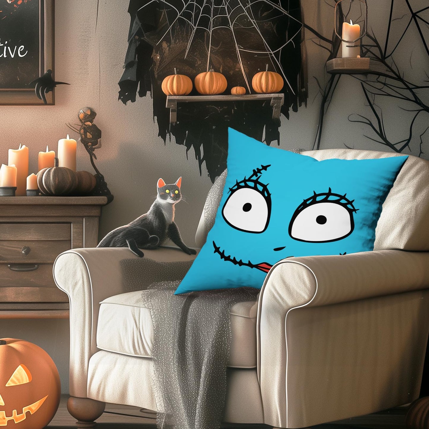 FARMNALL Halloween Decorations Pillow Covers 18x18, Set of 4 Throw Pillow Covers, Happy Halloween Sofa Bed Throw Cushion Cover Decoration (18" x 18")
