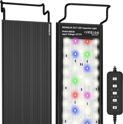 24/7 LED Aquarium Light for 36-46 Inch Plant & Fish Tank IP68, 12-Color & Gradient & Full Spectrum with Sunrise-Daylight-Moonlight, Auto On/Off, Brightness, Extendable Brackets for Freshwater