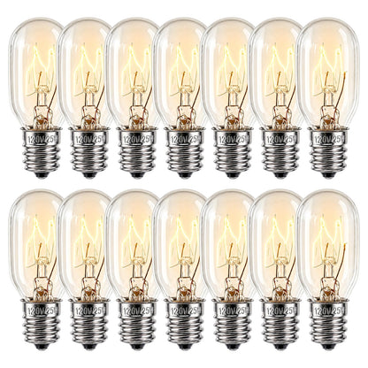 FRIGESWIFT Salt Lamp Bulb 25W, E12 T20 Candelabra Base Bulb for Himalayan Salt Lamps, Wax Warmers, Night Lights & Bathroom Lights, 120V 2700K Clear Glass - Pack of 14