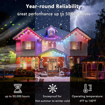 Permanent Outdoor Lights Pro, 150ft with 90 RGB+IC LED Lights for House, 75 Scene Modes,IP68 Waterproof Eave lights Compatible with Alexa, Google Assistant for Halloween Christmas Outdoor Daily Decor