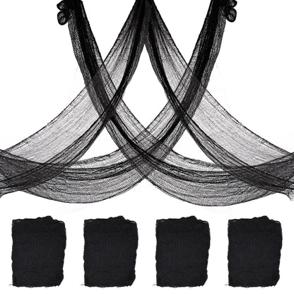 4 Pack Halloween Creepy Cloth Decorations, 30X72 Inch Black Scary Halloween Gauze Cloths, Spooky Cloth for Haunted House, Outdoor Patio, Garden, Halloween Indoor Wall Windows Black Cheesecloth Decor