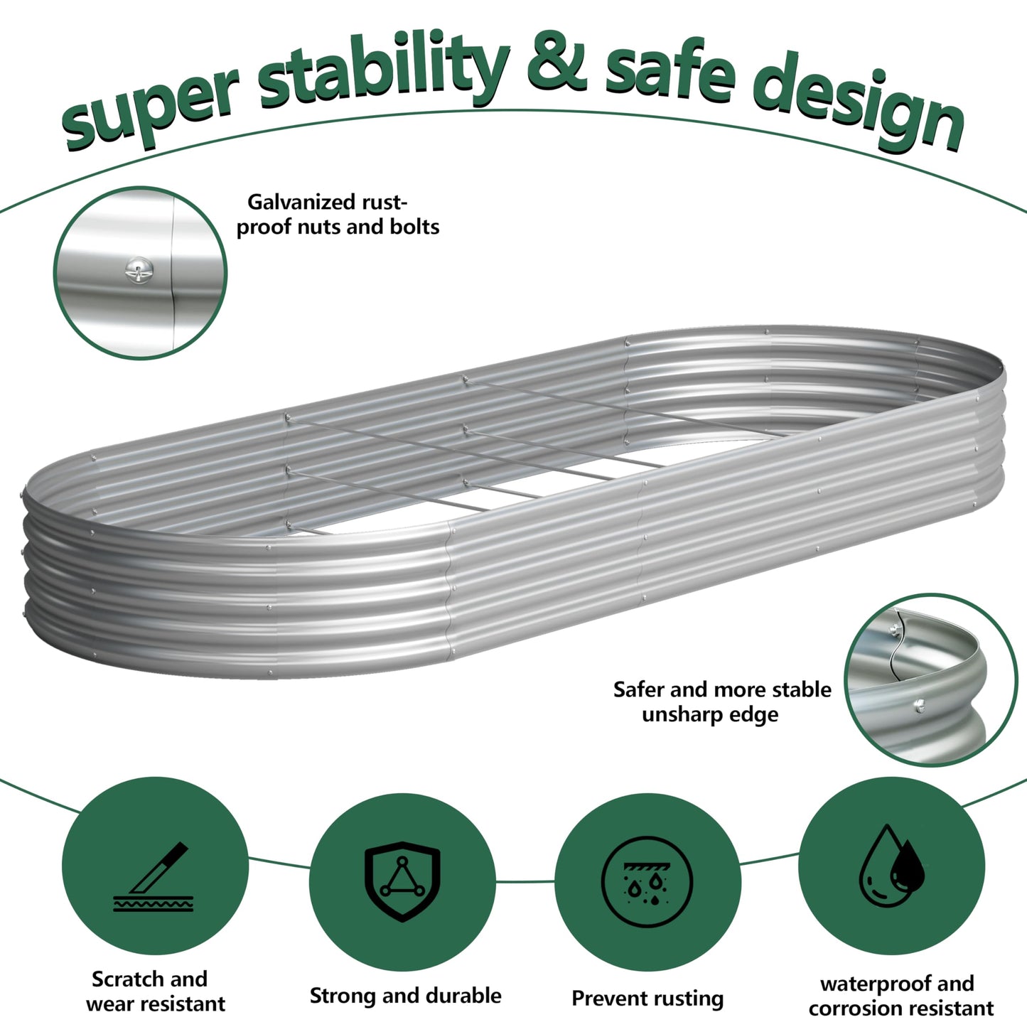 Yortrek Galvanized Raised Garden Bed Outdoor, 12x4x1ft(2Pack) Metal Heavy Duty Planter Boxes for Gardening, Easy Assemble Bottomless Small Oval Plant Container Kit for Vegetable, Flower, Fruit, Silver