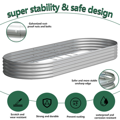 Yortrek Galvanized Raised Garden Bed Outdoor, 12x4x1ft(2Pack) Metal Heavy Duty Planter Boxes for Gardening, Easy Assemble Bottomless Small Oval Plant Container Kit for Vegetable, Flower, Fruit, Silver