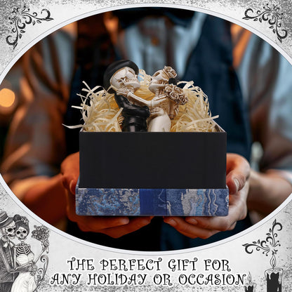 LemonRoad Day-of-the-Dead Couple Skeleton Decor Bride and Groom Skeleton Dia De Los Muertos Figurines Day of the Dead Decorations Halloween Gothic Wedding Cake Topper Decor(Standing)
