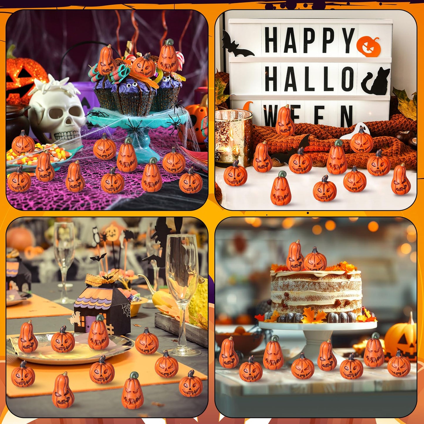 Vertintong 80 Pcs Halloween Miniature Pumpkin Figurines Mini Resin Fake Pumpkin Creepy Craft for Halloween Village Doll House DIY Fairy House Accessories Party Favor Gift Vase Bowl Filler