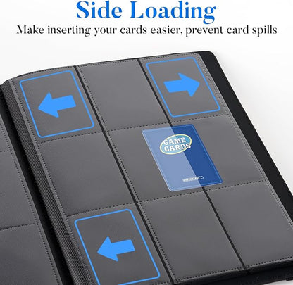 Premium 9 Pocket Card Binder for 540 Cards, Fabmaker PU Cover Trading Card Binder, Sturdy Card Collection Album, Sleek Card Holder Folders for Game Cards & Sports Cards, Navy Blue