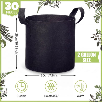 Boao 30 Pack 2 Gallon Grow Bags Aeration Fabric Pots for Plants with Handles Thickened Non Woven Grow Pots Bulk Plant Bags for Garden Vegetable Flower