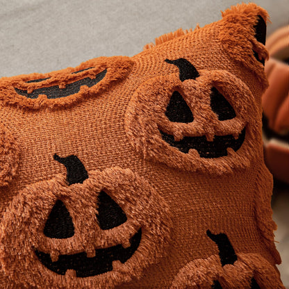 MIULEE 18x18 Inch Set of 2 Halloween White Ghost Decorative Soft Throw Pillows Bundle Rust Decorative Pumpkin Pattern Pillow Covers Plush Faux Fur Wool