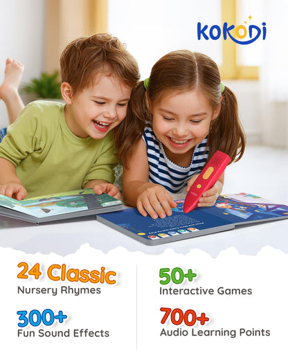 KOKODI Talking Pen Books Sets, Autism Sensory Games, Interactive Audio Sound Books Kids Learning Electronic Toys for Toddlers Kids, Early Educational Gifts Birthday Gifts for Boys Girls Age 2 3 4 5