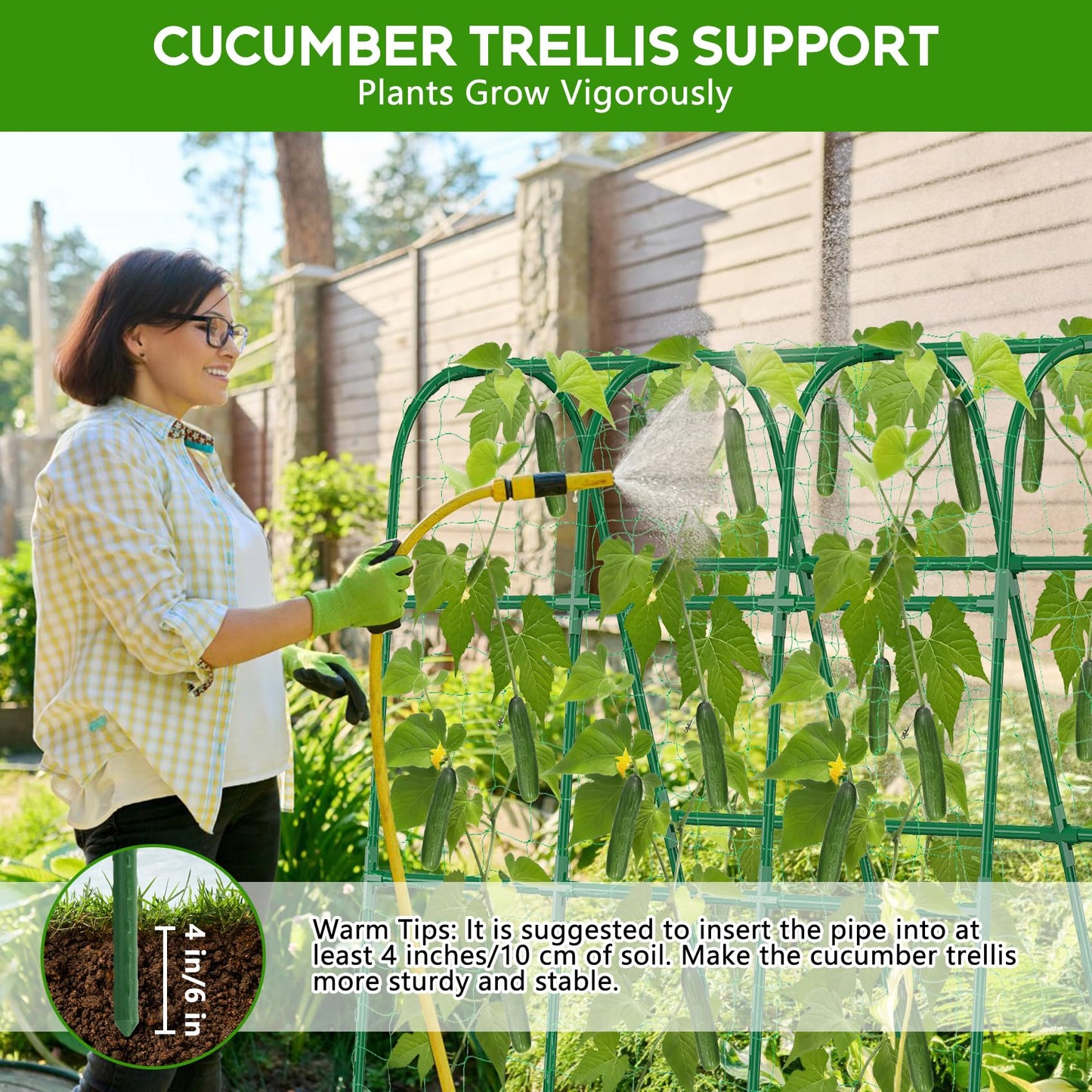 Unves 48"×48" Cucumber Trellis, U-Shape Garden Cucumber Trellis for Raised Bed & Climbing Plants Outdoor, Metal Plant Support Arch Trellis for Vegetables, Pea, Bean, Grape