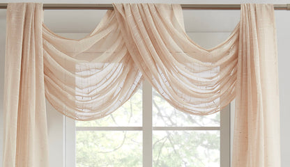 WARM HOME DESIGNS Luxury Linen Window Scarf with Dotted Stripes Pattern. 54 Inch Wide x 216 Inch Long Premium Shabby Chic Window Scarves for Living Room, Kitchen, Bedroom or Dining Room. JN Linen 216"
