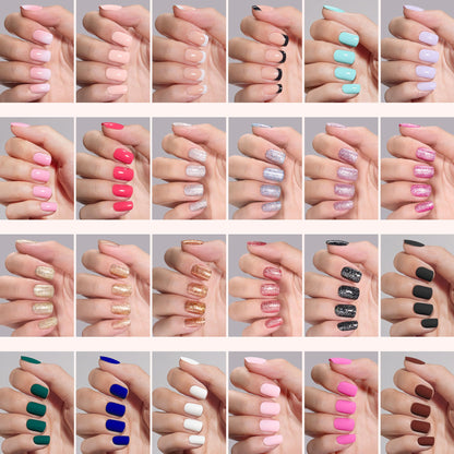 Beetles Press on Nails Kit 720Pcs 24 Colors, Press on Nails Short Almond Glossy Matte Glitter With Nail Glue & Nail Tabs Stickers, Natural Fit Lightweight Fake Nails Kit Art For Women Girls