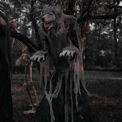 Haunted Hill Farm 7-Ft. Tall Motion-Activated Towering Werewolf by SVI, Premium Halloween Animatronic, Plug-in (HHTWRWOLF-1FLSA)