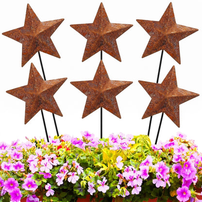 Pickmesh 6 Pcs 12" H Rusty 4th of July Outdoor Decor Patriotic Yard Decor Metal Yard Sign Antique Primitives Star Garden Stake 250th Anniversary Rustic American Sign for Outdoor Independence Day