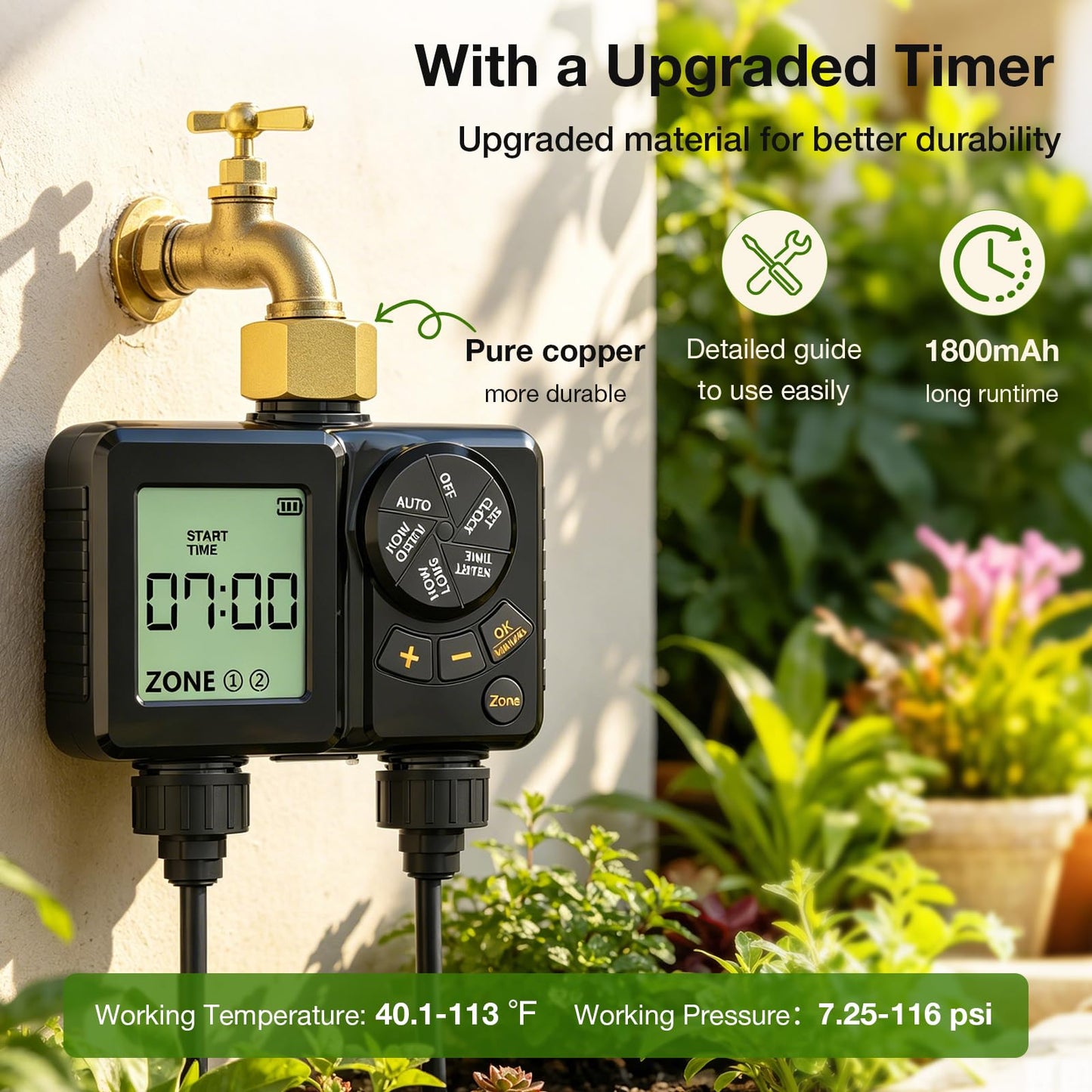 MIXC Drip Irrigation System with Timer,1/4" 100Ft Automatic Garden Watering Kit with 16pcs 360°Adjustable Brass Nozzles & Bendable Rod,for Outdoor Plants,Lawn,Raised Bed,Potted Plant,Yard,Greenhouse