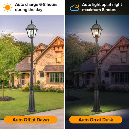 LUTEC Outdoor Solar Lamp Post Light, 300LM Waterproof, Aluminum, Brown, Dusk to Dawn for Garden, Patio, Yard